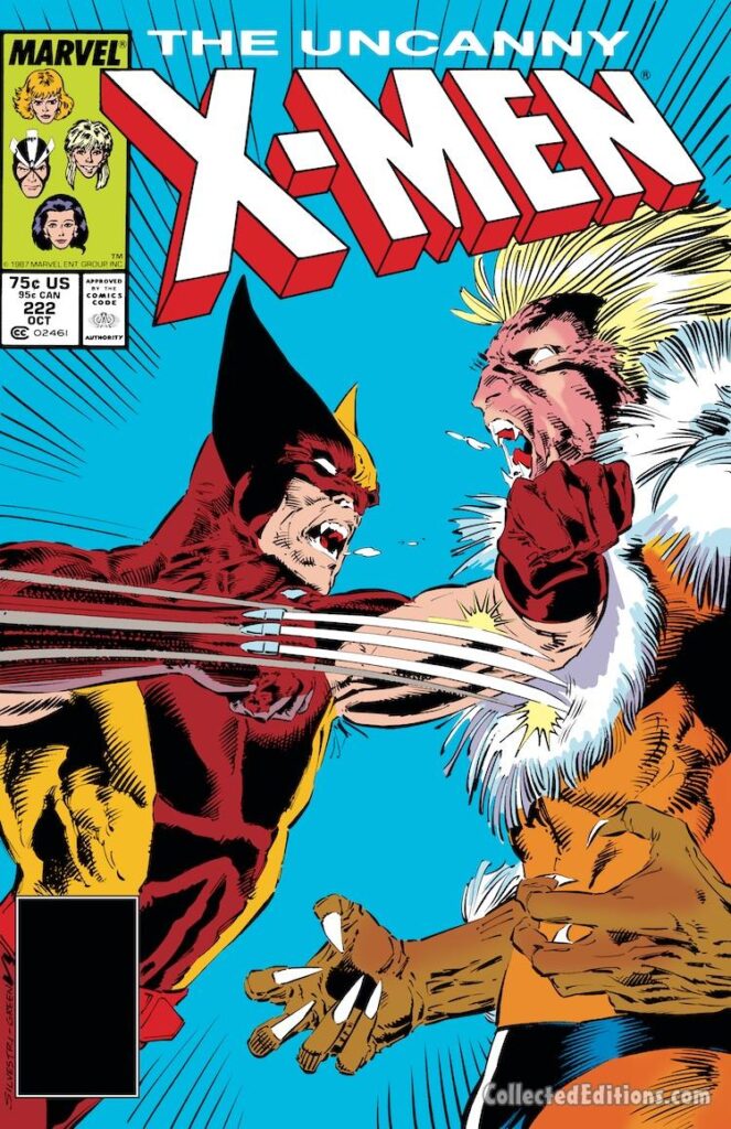 Uncanny X-Men #222 cover; pencils, Marc Silvestri; inks, Dan Green; Wolverine, Logan, Sabretooth