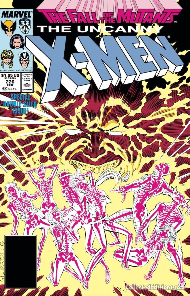Uncanny X-Men #226 cover; pencils, Marc Silvestri; inks, Dan Green; lightning strike, skeletons, Storm, Fall of the Mutants