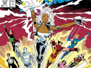 Uncanny X-Men #227 cover; pencils, Marc Silvestri; inks, Dan Green; Fall of the Mutants, Storm, Havok, Rogue, Colossus, Wolverine, Logan, Psylocke, Longshot, Dazzler
