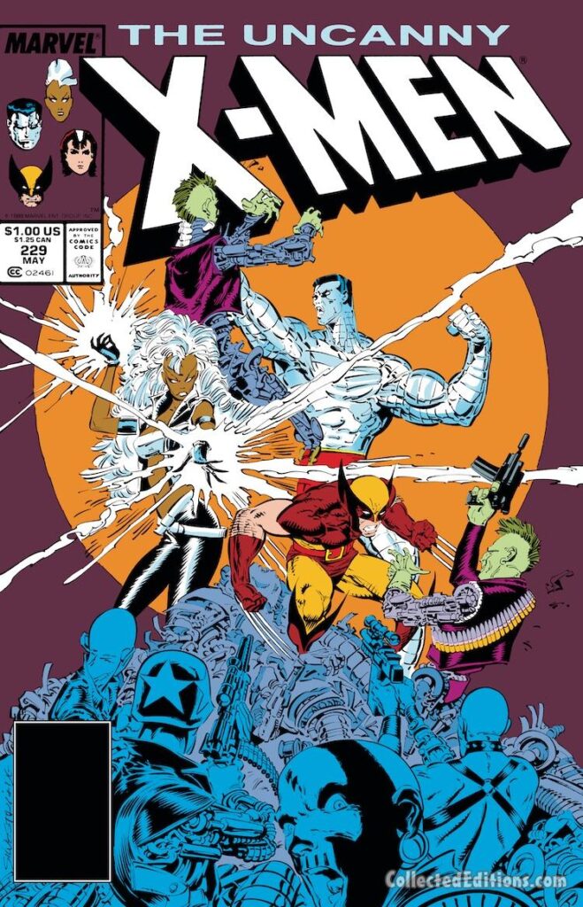 Uncanny X-Men #229 cover; pencils, Marc Silvestri; inks, Dan Green; Storm, Colossus, Wolverine, The Reavers