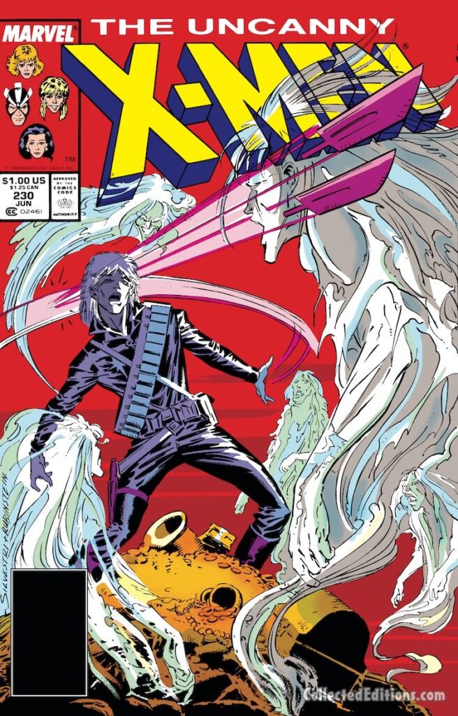 Uncanny X-Men #230 cover; pencils, Marc Silvestri; inks, Joe Rubinstein; Longshot, Reavers