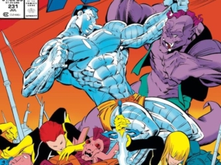 Uncanny X-Men #231 cover; pencils, Rick Leonardi; inks, Dan Green; Colossus, S&rsquo;ym, Magik, Wolfsbane, New Mutants, Mirage, Cannonball
