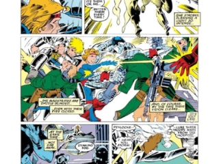 Uncanny X-Men #235, pg. 17; pencils, Rick Leonardi; inks, P. Craig Russell; Dazzler, Longshot, Colossus, Storm