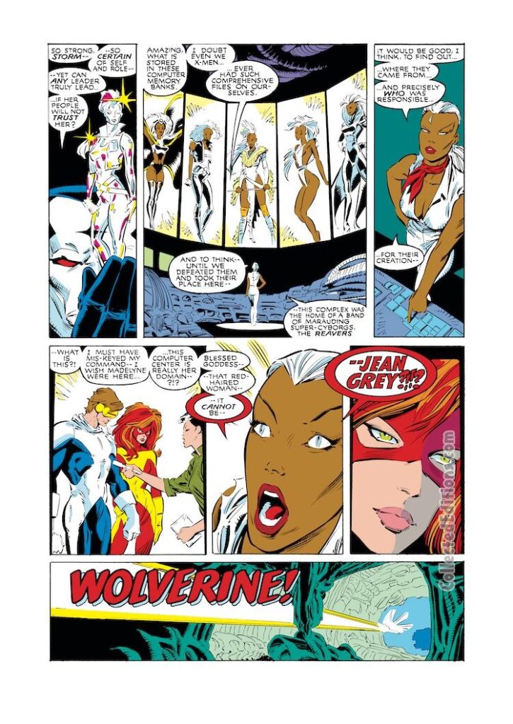 Uncanny X-Men #239, pg. 12; pencils, Marc Silvestri; inks, Dan Green; Jean Grey, Wolverine, Storm