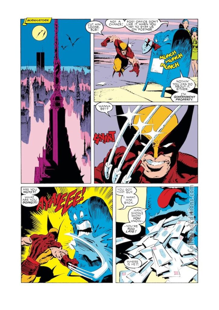 Uncanny X-Men #241, pg. 13; pencils, Marc Silvestri; inks, Dan Green; Wolverine, Snikt