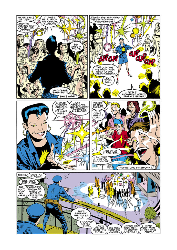 Uncanny X-Men #244, pg. 2; pencils, Marc Silvestri; inks, Dan Green; Jubilee