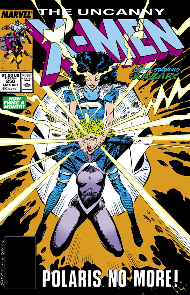 Uncanny X-Men #250 cover; pencils, Marc Silvestri; inks, Dan Green, Ka-Zar, Polaris No More