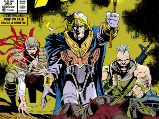 Uncanny X-Men #252 cover; pencils, Jim Lee; inks, Bill Sienkiewicz; Reavers, Bonebreaker, Lady Deathstrike, Donald Pierce