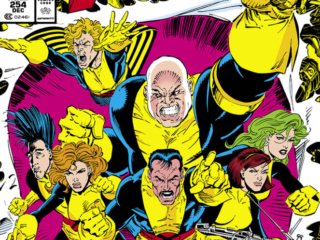 Uncanny X-Men #254 cover; pencils, Jim Lee; inks, Dan Green; To save the dream, a new legend is born, Forge, Banshee, Moira MacTaggart; Legion, Polaris, Amanda Sefton, Sunder