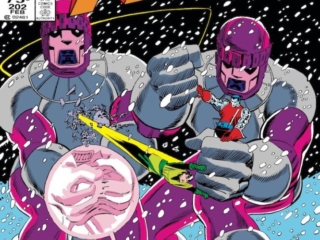 Uncanny X-Men #202 cover; pencils, John Romita Jr.; inks, Al Williamson; Sentinels, Wolverine, Magneto, Storm, Colossus, Beyonder, Secret Wars II crossover