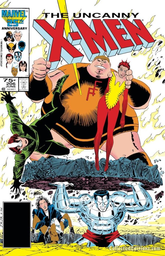 Uncanny X-Men #206 cover; pencils, John Romita Jr.; inks, Al Williamson; Freedom Force, Blob, Rogue, Rachel Grey, Kitty Pryde, Shadowcat, Colossus, Storm