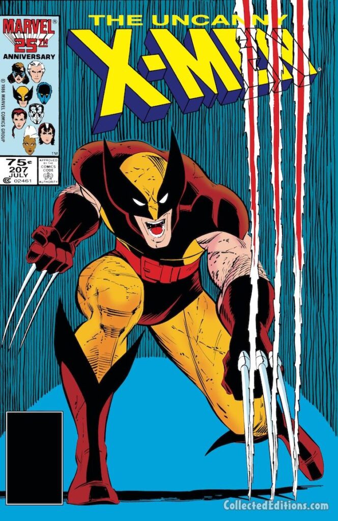 Uncanny X-Men #207 cover; pencils, John Romita Jr.; inks, Dan Green; Wolverine slashes cover, Logan
