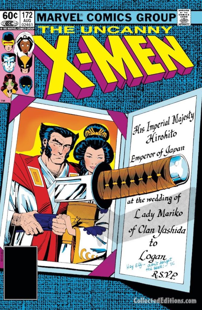 Uncanny X-Men #172 cover; pencils and inks, Paul Smith, Wolverine/Logan/Mariko Yashida