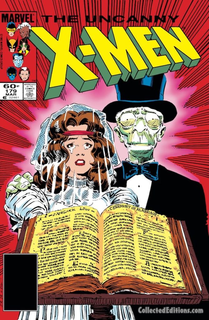 Uncanny X-Men #179 cover; pencils, John Romita Jr.; inks, Dan Green; wedding of Kitty Pryde and Caliban, Morlocks