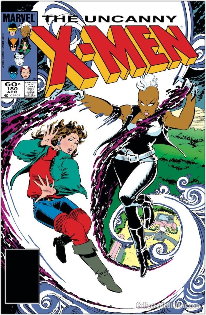 Uncanny X-Men #180 cover; pencils, John Romita Jr.; inks, Dan Green; Storm mohawk and Kitty Pryde