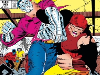 Uncanny X-Men #183 cover; pencils, John Romita Jr.; inks, Dan Green; Colossus vs. Juggernaut