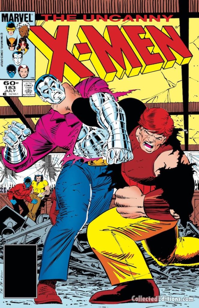 Uncanny X-Men #183 cover; pencils, John Romita Jr.; inks, Dan Green; Colossus vs. Juggernaut