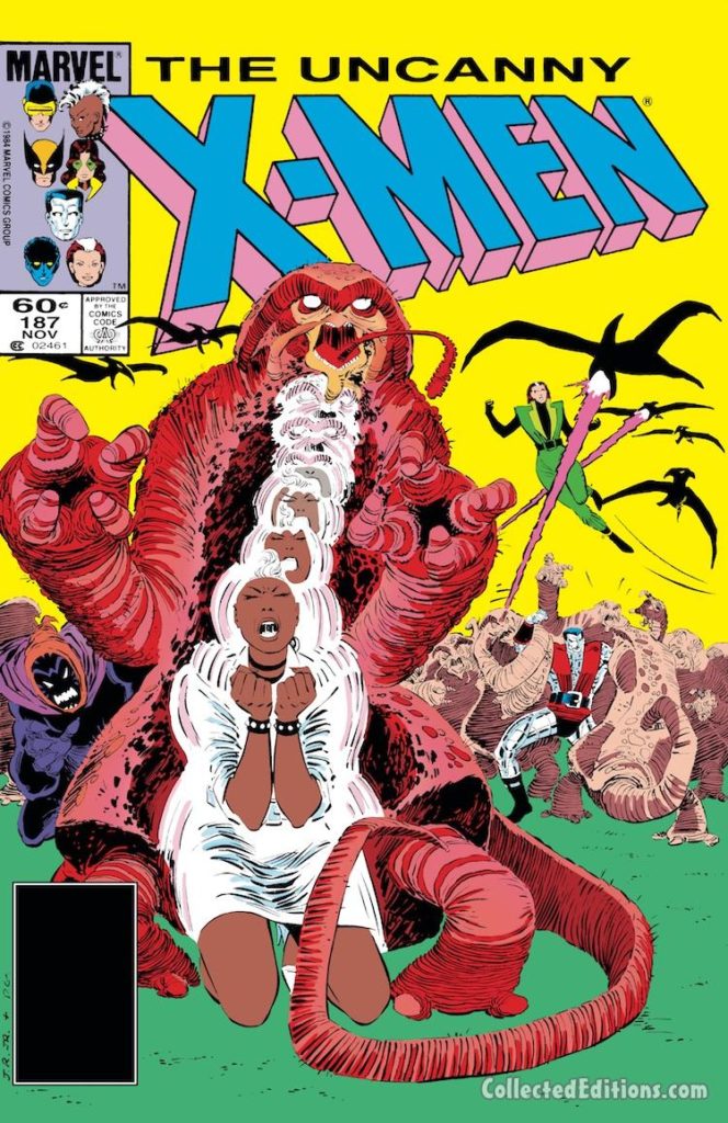 Uncanny X-Men #187 cover; pencils, John Romita Jr.; inks, Dan Green; Storm/Dire Wraiths