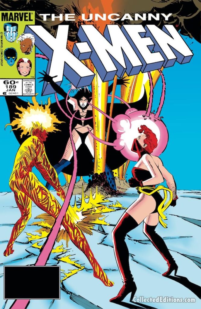 Uncanny X-Men #189 cover; pencils, John Romita Jr.; inks, Dan Green; Selene