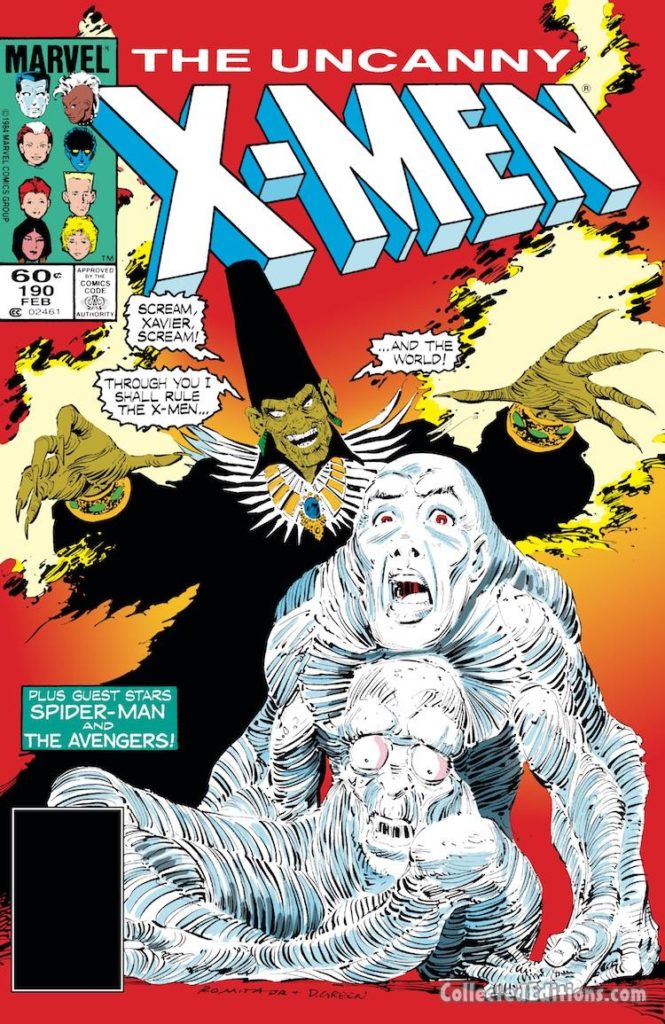 Uncanny X-Men #190 cover; pencils, John Romita Jr.; inks, Dan Green; Kulan Gath