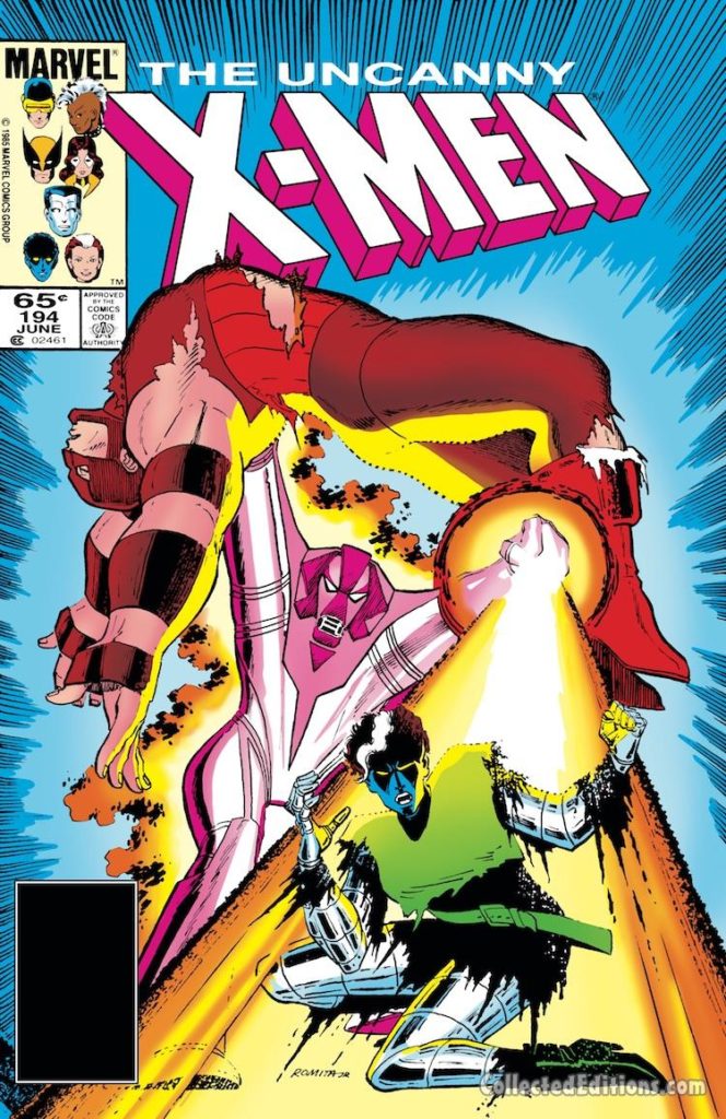 Uncanny X-Men #194 cover; pencils, John Romita, Jr.; inks, Dan Green