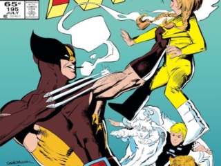 Uncanny X-Men #195 cover; pencils, Bill Sienkiewicz; Wolverine and Power Pack