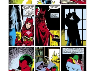 Vision and the Scarlet Witch #1, pg. 5; pencils, Rick Leonardi; inks, Ian Akin, Brian Garvey, romance, love storyVision and the Scarlet Witch #1, pg. 5; pencils, Rick Leonardi; inks, Ian Akin, Brian Garvey, romance, love story