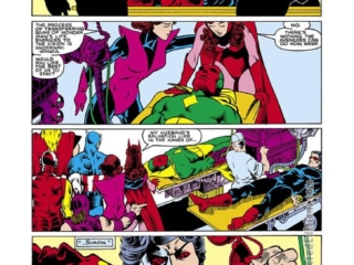 Vision and the Scarlet Witch #3, pg. 8; pencils, Rick Leonardi; inks, Ian Akin, Brian Garvey; Simon Williams, Wonder ManVision and the Scarlet Witch #3, pg. 8; pencils, Rick Leonardi; inks, Ian Akin, Brian Garvey; Simon Williams, Wonder Man