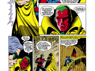 Vision and Scarlet Witch #2, pg. 18; pencils, Richard Howell; inks, Andy Mushysnky; Wonder Man, Simon Williams, origin, Grim Reaper