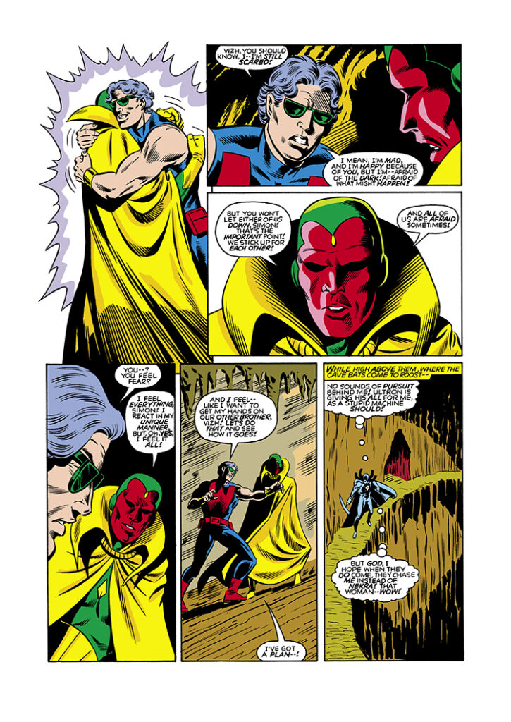 Vision and Scarlet Witch #2, pg. 18; pencils, Richard Howell; inks, Andy Mushysnky; Wonder Man, Simon Williams, origin, Grim Reaper