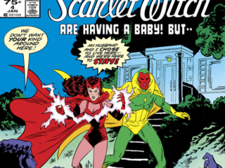 Vision and Scarlet Witch #4 cover; pencils and inks, Richard Howell; Twelve-Issue Limited Series, Are Having a Baby, But&hellip;; We don&rsquo;t want your kind around here