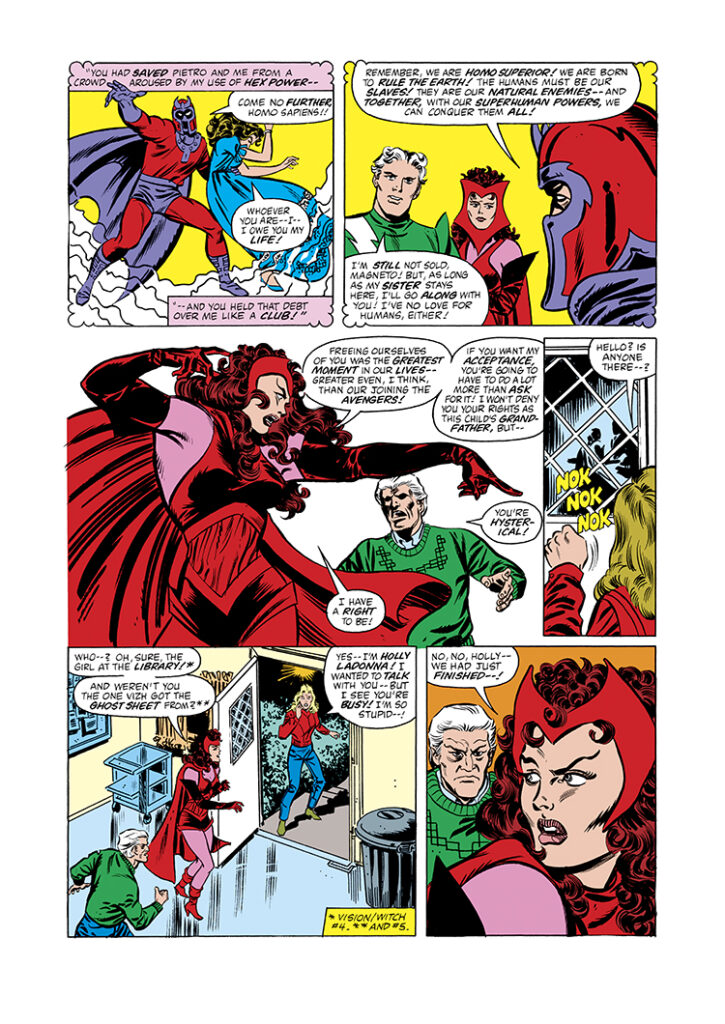 Vision and Scarlet Witch #6, pg. 11; pencils, Richard Howell; inks, Frank Springer; Quicksilver, Magneto, flashback, origin, Holly Ladonna