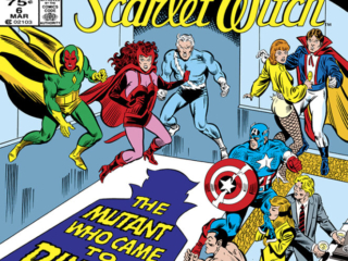 Vision and Scarlet Witch #6 cover; pencils, Richard Howell; inks, Joe Sinnott; Twelve-Issue Limited Series, The Mutant Who Came to Dinner, Crystal, Doctor Strange, Sub-Mariner, Norm Webster, Luna, Illusion, Ilya Zarkov, Captain America, Glamor, Glynis Zarkov
