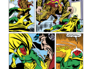Vision and Scarlet Witch #7, pg. 9; pencils, Richard Howell; inks, Frank Springer; Mastermind robot