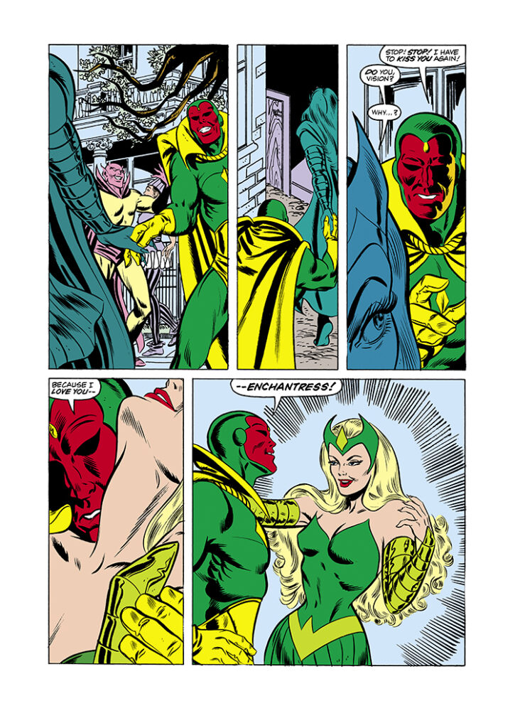 Vision and Scarlet Witch #9, pg. 7; pencils, Richard Howell; inks, Frank Springer; Enchantress