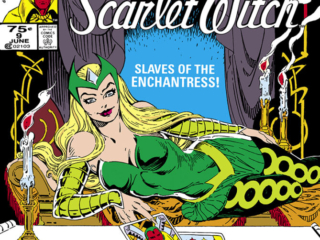 Vision and Scarlet Witch #9 cover; pencils, Richard Howell; inks, P. Craig Russell; Twelve-Issue Limited Series, Slaves of the Enchantress, tarot cards, Glamor, Illusion