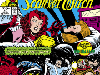 Vision and Scarlet Witch #10 cover; pencils, Richard Howell; inks, Joe Sinnott; Twelve-Issue Limited Series, While his wife lies on her deathbed, Quicksilver Goes Mad, guest-starring the Inhumans, Gorgon, Black Bolt, Medusa, Attilan