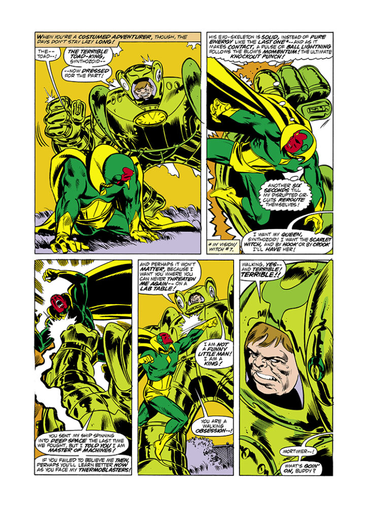 Vision and Scarlet Witch #11, pg. 11; pencils, Richard Howell; inks, Frank Springer; Toad-King