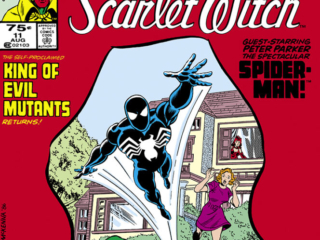 Vision and Scarlet Witch #11 cover; pencils and inks, Richard Howell; Twelve-Issue Limited Series, Self-Proclaimed King of Evil Mutants Returns, Guest-Starring Peter Parker Spectacular Spider-Man, black alien costume