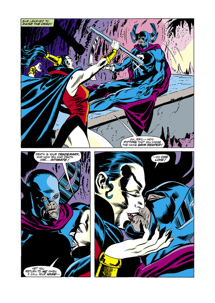 Vision and Scarlet Witch #12, pg. 5; pencils, Richard Howell; inks, Frank Springer; Grim Reaper, Nekra