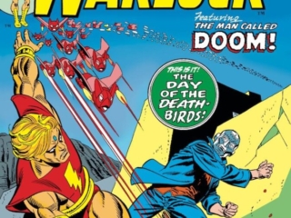Warlock #5 cover; pencils, Gil Kane; inks, Frank Giacoia; The Day of the Deathbirds, Man Called Doom, Adam Warlock