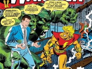 Warlock #6 cover; pencils and inks, John Romita Sr.; Reed Richards, the Brute, Adam Warlock