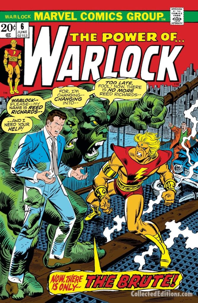 Warlock #6 cover; pencils and inks, John Romita Sr.; Reed Richards, the Brute, Adam Warlock