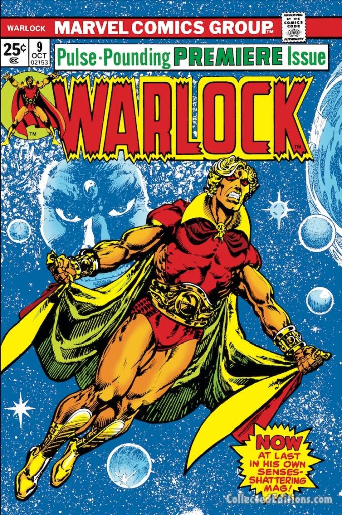 Warlock #9 cover; pencils, Jim Starlin; inks, Alan Weiss; Adam Warlock; Premiere Issue; Magus