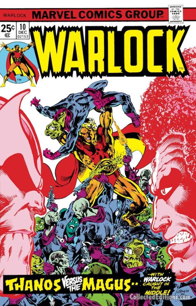 Warlock #10 cover; pencils, Jim Starlin; inks, Alan Weiss; Thanos versus the Magus, Adam Warlock