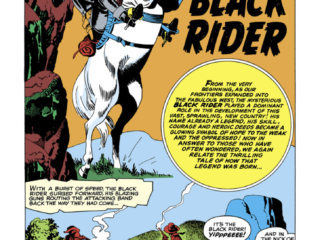 Black Rider Rides Again #1. “The Legend of the Black Rider”, pg. 1; pencils and inks, Jack Kirby Black Rider Rides Again #1. “The Legend of the Black Rider”, pg. 1; pencils and inks, Jack Kirby