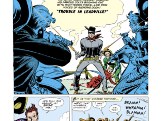 Gunsmoke Western #47. “Trouble in Leadville!”, pg. 1; pencils, Jack Kirby; inks, George Klein Gunsmoke Western #47. “Trouble in Leadville!”, pg. 1; pencils, Jack Kirby; inks, George Klein