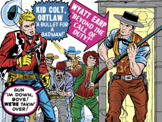 Gunsmoke Western #58 cover; pencils, Jack Kirby; inks, Dick Ayers Gunsmoke Western #58 cover; pencils, Jack Kirby; inks, Dick Ayers; When Storm Smith Strikes; Wyatt Earp; Beyond the Call of Duty; Kid Colt Outlaw; A Bullet for a Badman