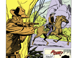 Gunsmoke Western #62. “The Perfect Crime!”, pg. 1; pencils, Jack Kirby; inks, uncredited Gunsmoke Western #62. “The Perfect Crime!”, pg. 1; pencils, Jack Kirby; inks, uncredited; Stan Lee