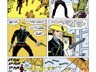 Rawhide Kid #19. “Fight or Crawl, Kid!”, pg. 4; pencils, Jack Kirby; inks, Dick Ayers Rawhide Kid #19. “Fight or Crawl, Kid!”, pg. 4; pencils, Jack Kirby; inks, Dick Ayers